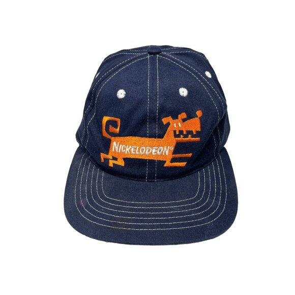 Vintage Nickelodeon YOUTH Snapback Hat Blue With Orange Dog Bone- Embroidered - Picture 1 of 7
